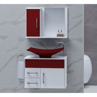 Gabinete para Banheiro com Cuba e Espelheira Turin  Vinho em Oferta na Shopee