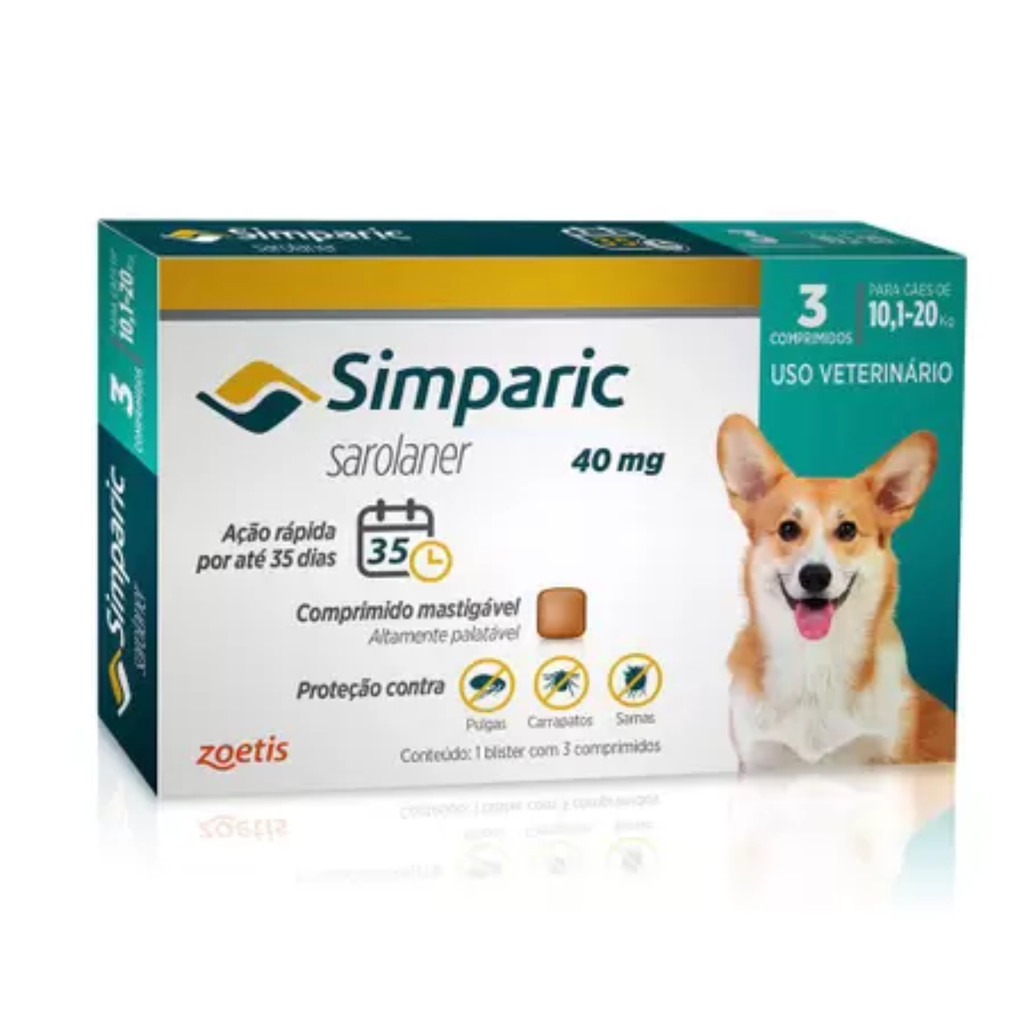 Antipulgas Para Cães Simparic 40mg De 10-20kg 3 Comprimidos em Oferta na Shopee