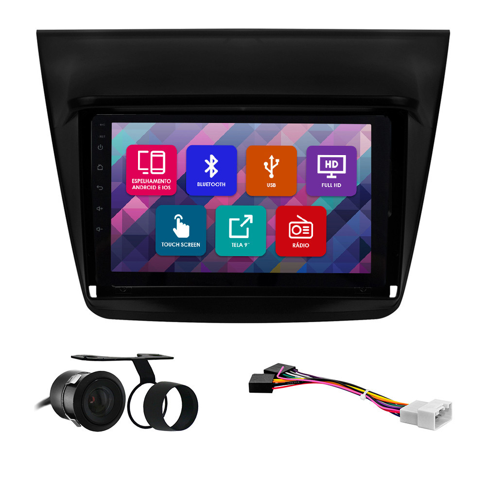 Kit Multimídia 9 Pol L200 Triton 2008 2009 2010 2011 2012 2013 2014 2015 Espelhamento Android Ios 2 Din Preto Camera Ré em Oferta na Shopee