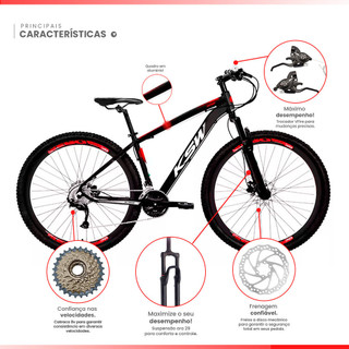 Bicicleta Aro 29 Ksw XLT 100 Alumínio 24v V-Fire Freio a Disco Suspensao MTB