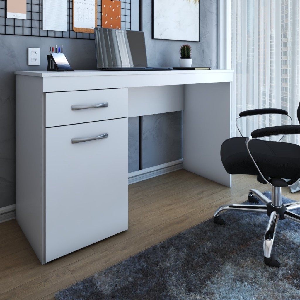 Mesa Escrivaninha Classic 1 Porta 1 Gaveta Branco - Panorama Móveis em Oferta na Shopee
