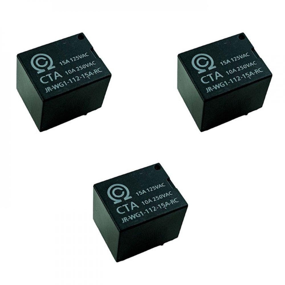 Kit 3 und Rele CTA 12v 15A 5 terminais 18x15x15mm JR-WG1-112-15A-RC