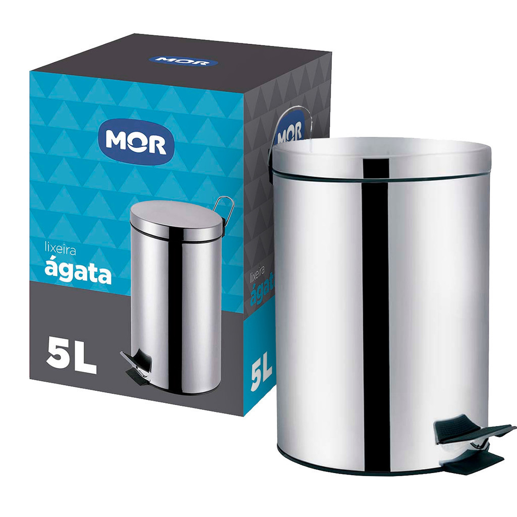Lixeira de Inox 5 Litros Ágata Mor com Pedal e Balde Interno Removível