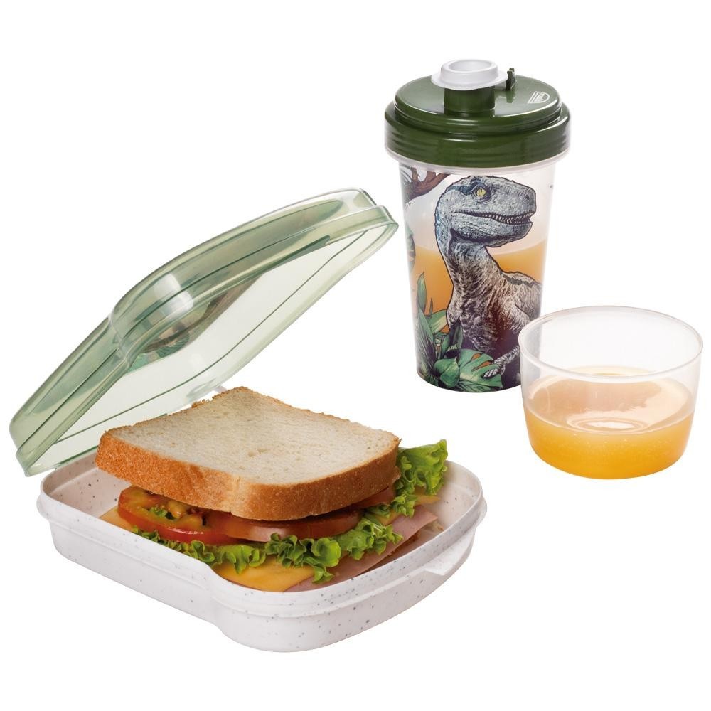 Kit Lancheira Jurassic World Dinossauro Volta às Aulas 1 Sanduicheira 1 Garrafa Plasútil - Home & Living