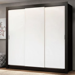 Guarda Roupa Casal Madesa Mônaco 3 Portas de Correr - Preto/Branco