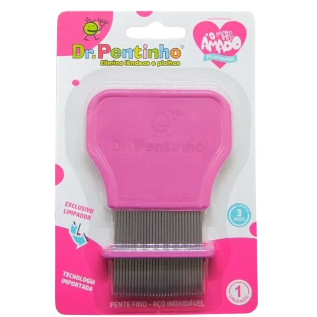 Pente Fino Aço Inox Rosa Piolhos e Lêndeas - Dr. Pentinho em Oferta na Shopee