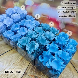 KIT 160 Forminhas Para Doces Finos AZUL BEBE + AZUL AQUA + BRANCO + AZUL CANDY em Oferta na Shopee