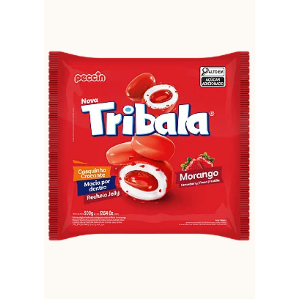 Bala Mastigavel Tribala Pacote 500gr Morango Peccin - Food & Beverages