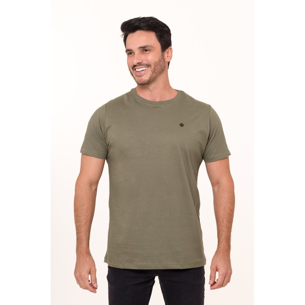 Camiseta Blusa Masculina Algodão Premium Casual Slim Lisa Verde Oliva Camisa Gola Redonda Costura Reforçada
