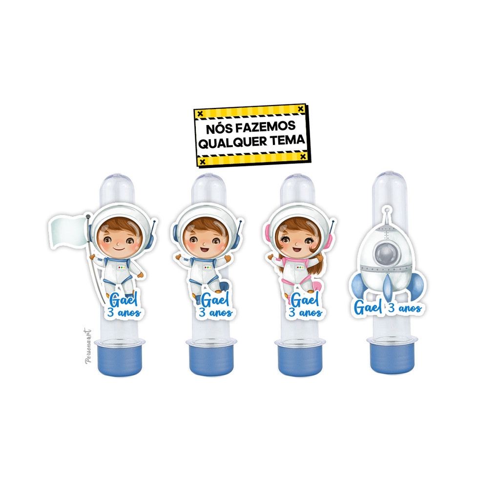 15 Apliques 3d para Tubete 13cm Aplique Tag Topper Personalizados Astronauta Aquarela Cute