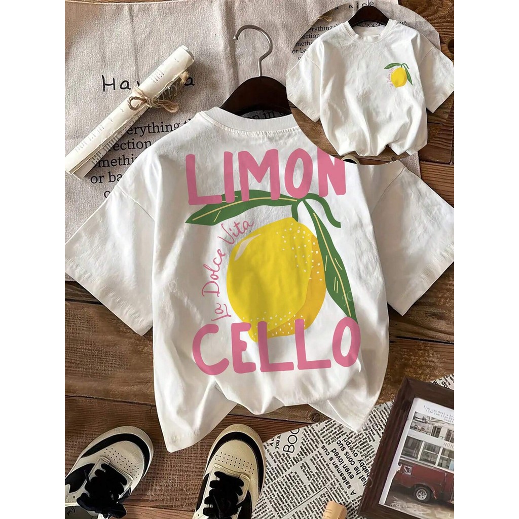 Camiseta Feminina de Manga Curta com Decote Redondo e Estampa de Limão, Casual