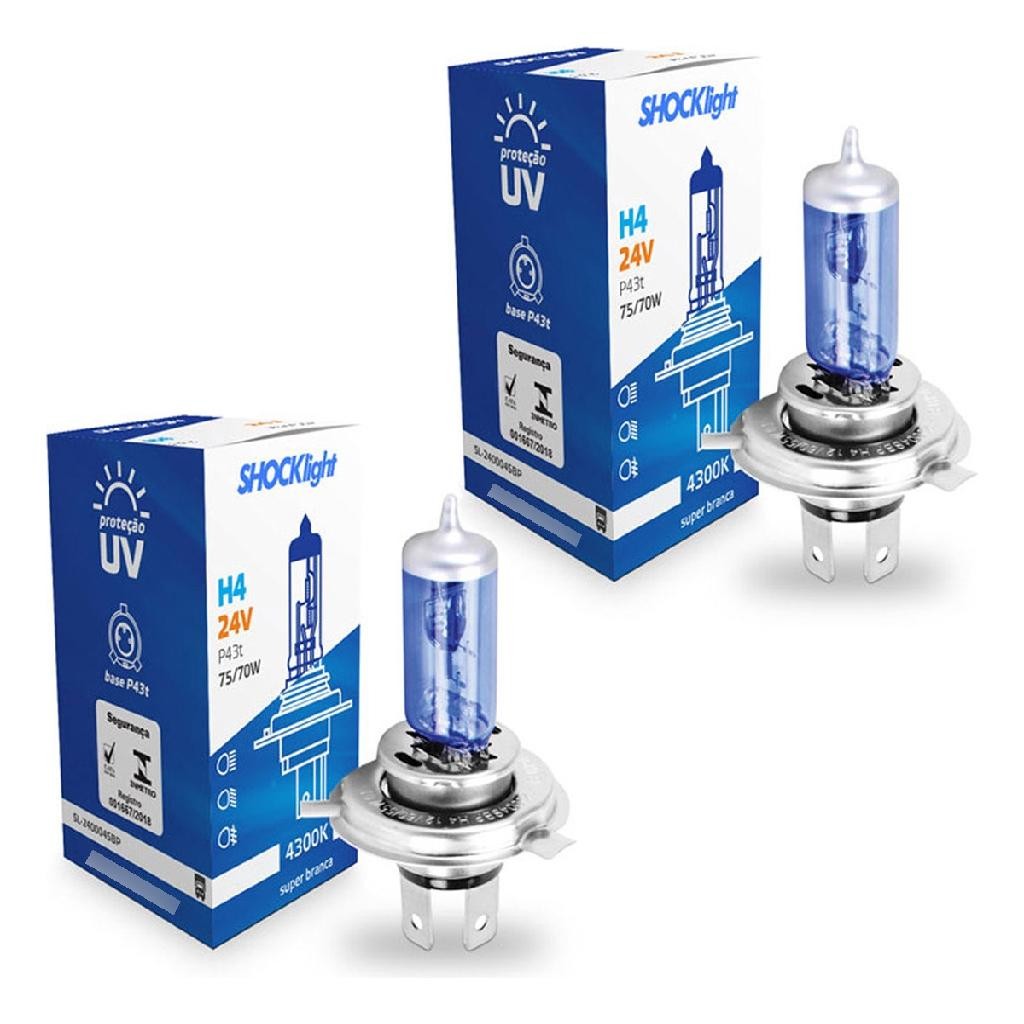 Lâmpadas H4 Super Branca Shocklight 75/70w 24v - Caminhão