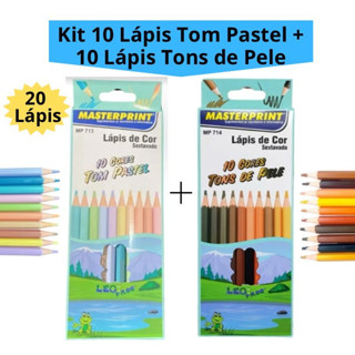 Kit 20 Lápis de Cor (10 Cores Tom Pastel +10 Cores Tons de Pele) Cores Únicas Escolar Sextavado Masterprint em Oferta na Shopee