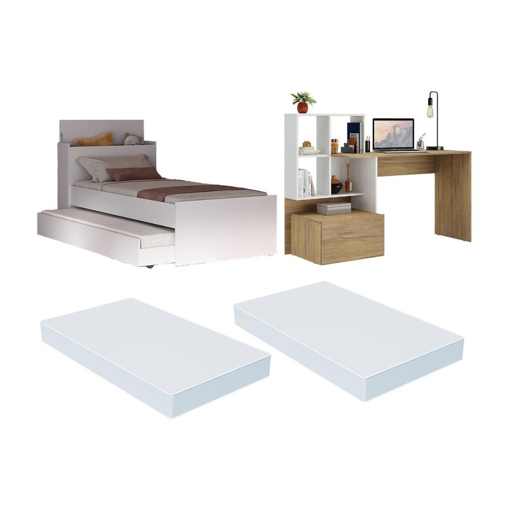 Bicama com Colchões Inclusos Baú Embutido e Escrivaninha Multimóveis MP4369 em Oferta na Shopee