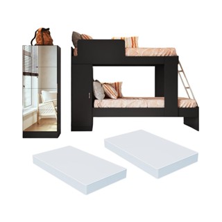 Beliche com Colchões Inclusos 1 Porta e Sapateira com Espelhos Multimóveis MP4371 em Oferta na Shopee