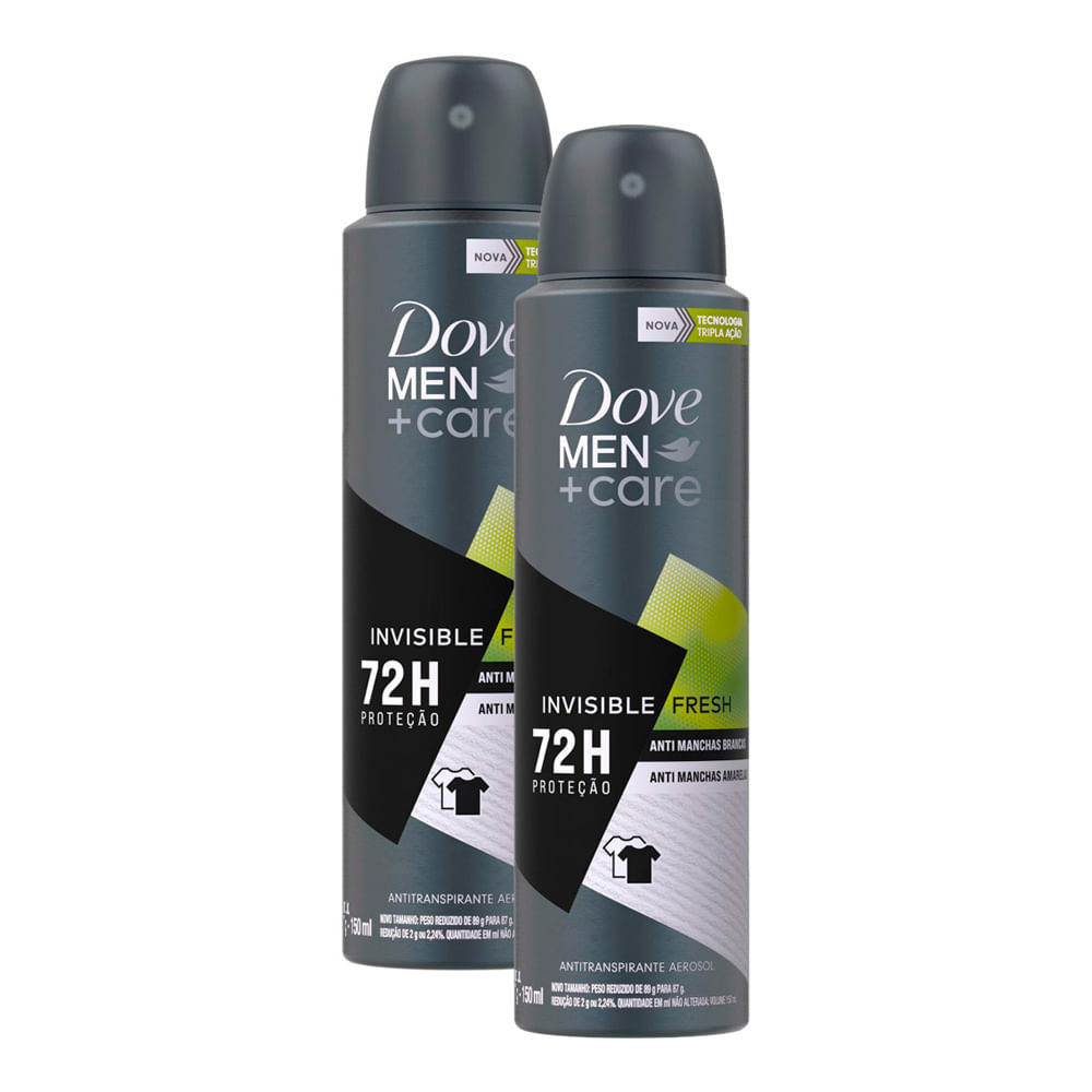 Kit 2 Desodorante Dove Men + Care Invisible Fresh Aerosol Antitranspirante 72h 150ml - Beauty