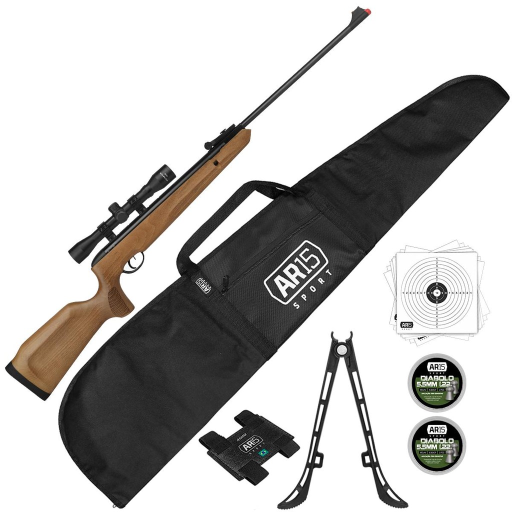 Carabina de Pressao Naja Nitro Madeira 5.5 TAG + Luneta em Oferta na Shopee