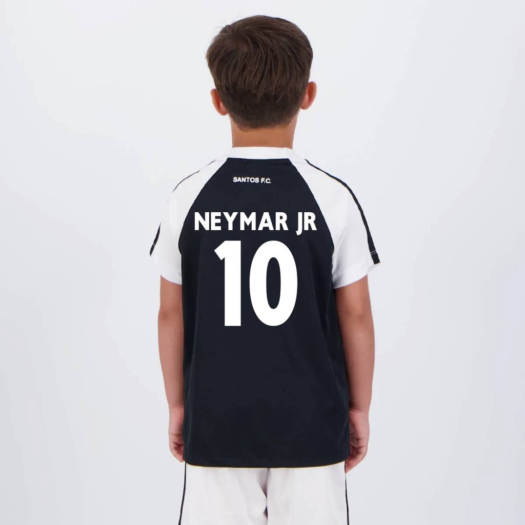Camisa Santos Neymar JR 10 Farol Infantil Preta e Branca - Sports & Outdoors