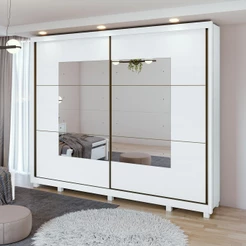 Guarda-Roupa Casal 100% MDF 2 Portas 6 Gavetas Toronto Com Espelho e Pés Branco