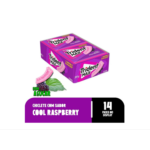 Chiclete Trident Max Raspberry Com 14 Unidades De 16,5g