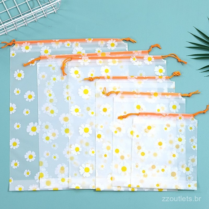 10PCS Sacos com Cordão para Embalagem à Prova d'Água EVA com Padrão de Margarida Organizador de Maquiagem