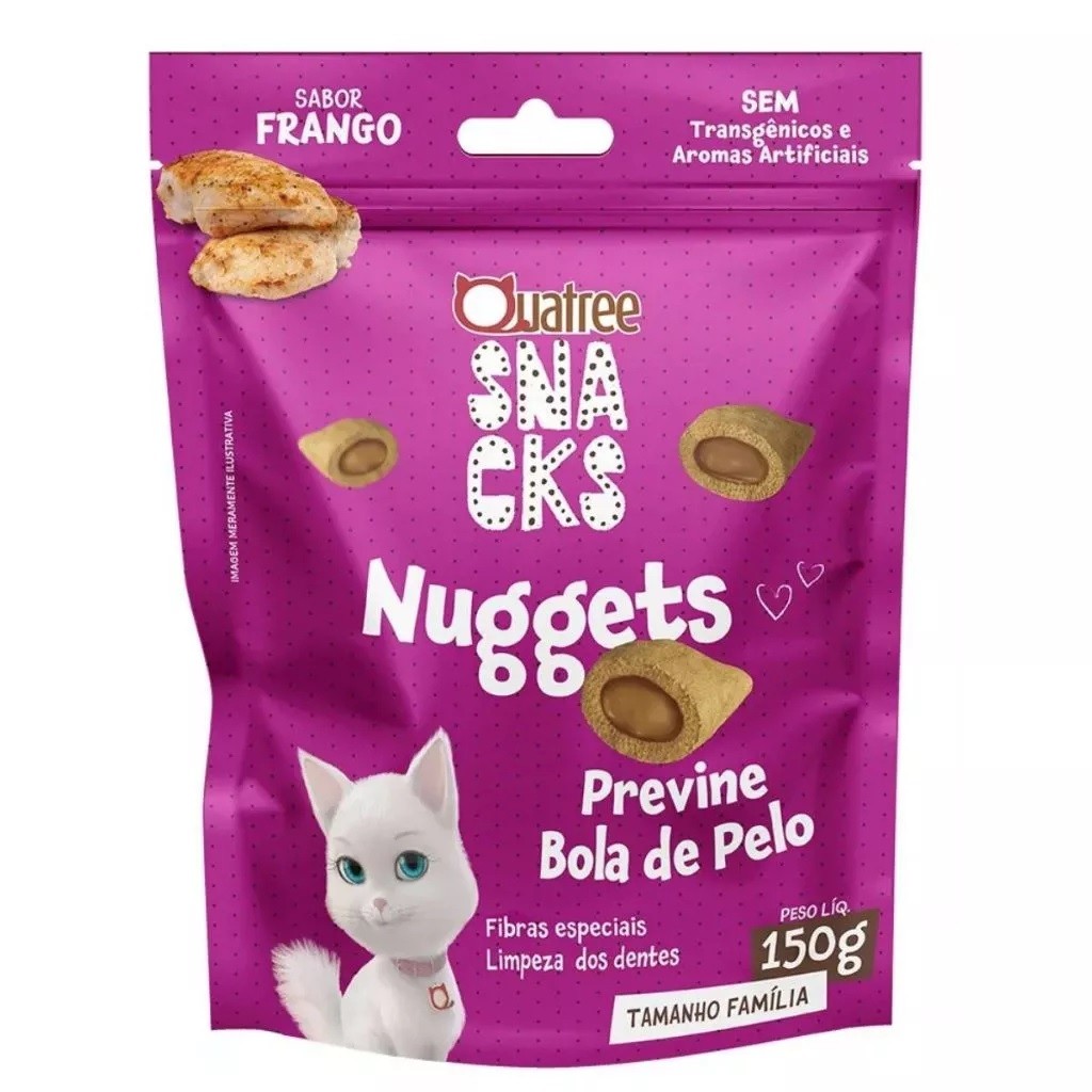 Petisco Snack Quatree Gatos Nuggets Frango Bola de Pelo 150g em Oferta na Shopee