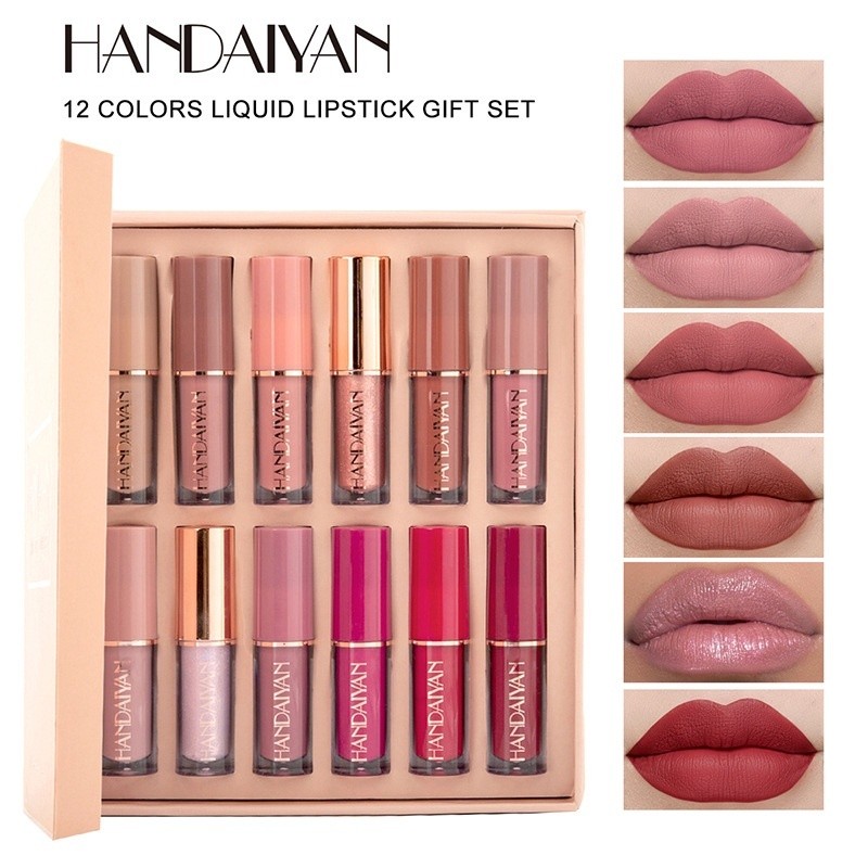 HANDAIYAN 12 Peças/set Matte lip Gloss Fácil De Usar De Longa Duração À Prova D'água Hidratante Antiaderente Batom Líqui