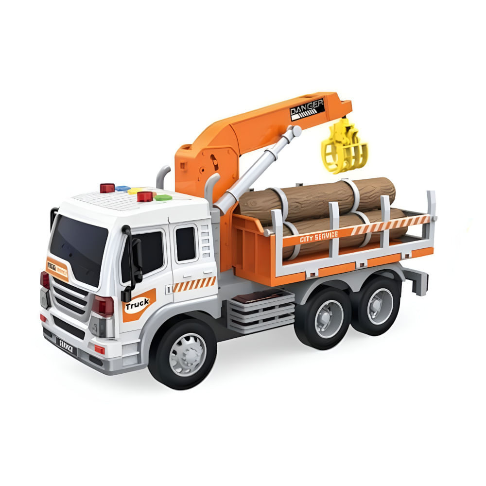 Caminhão Guindaste Florestal com Fricção - Builder - Som e Luz - 25 cm - Yestoys - Mom & Baby