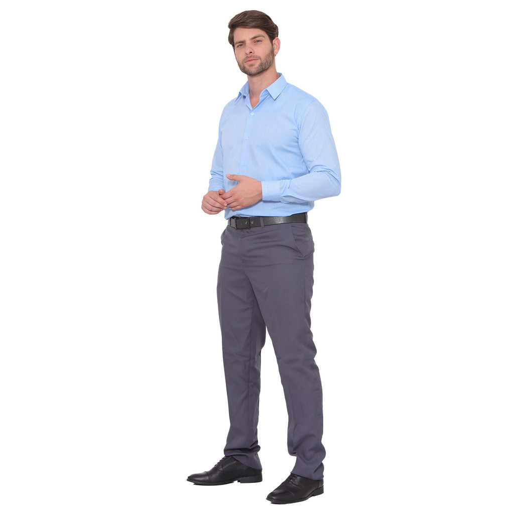 KIT Masculino 2 peças- Camisa Social Tipo Linho Azul Claro e Calça Social Cinza Escuro de Terno