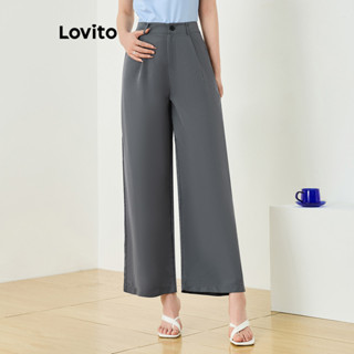 Lovito Calça Casual Lisa com Botões e Zíper para Mulheres L77ED421