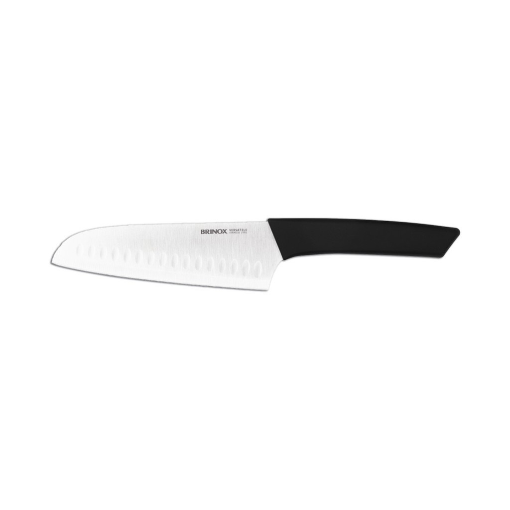 Faca P/ Fatiar e Picar Santoku 7 Polegadas Aço Inoxidável e Polipropileno cor Preto Linha Versatile Brinox em Oferta na Shopee