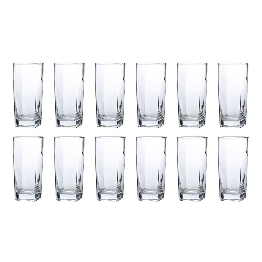 12 Copos Quadrado Vidro Transparente Texas Mesa Posta 320ml em Oferta na Shopee
