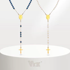 Vnox Virgem Maria Cross Beads Long Necklaec Para Menina , 18K Gold Lords Oração Religiosa Fé Jóia Presente