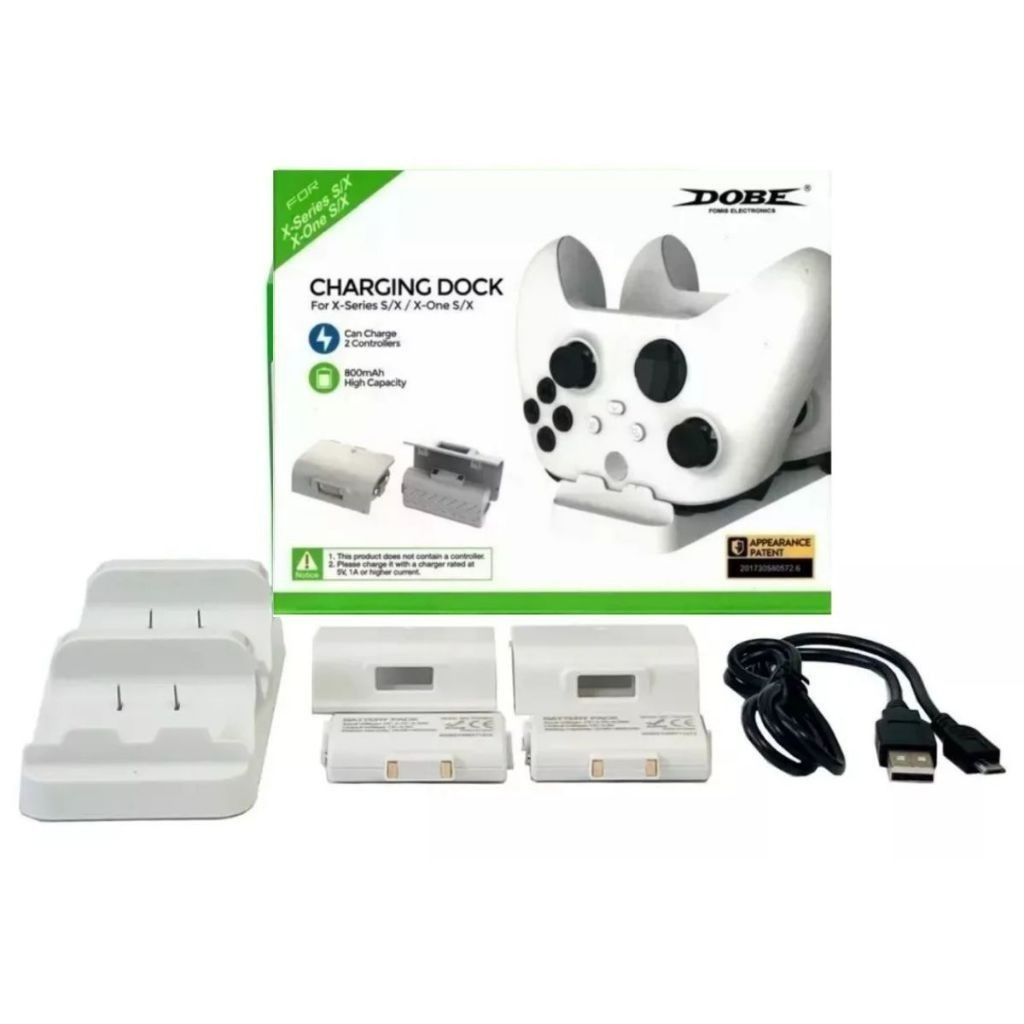 Base Dock de Carregador para 2 Controles de Xbox One e X-Box Series S/X +2 Baterias de 800mAh - Branco