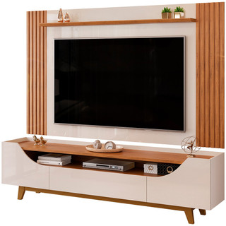 Rack Para Sala com Painel Para TV 75 Pol Ripado Hórus D05 Off White Freijó - Lyam Decor em Oferta na Shopee