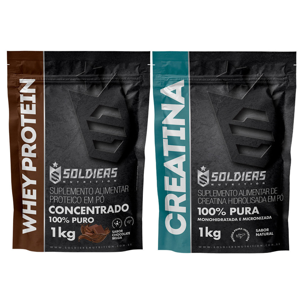 Kit: Whey Protein Concentrado 1Kg + Creatina Monohidratada 1Kg - 100% Importado - Soldiers Nutrition - Health