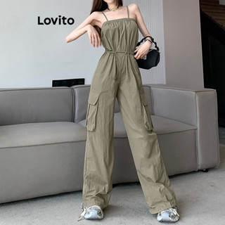 Lovito Casual Macacão Feminino Liso com Bolso LNE40523