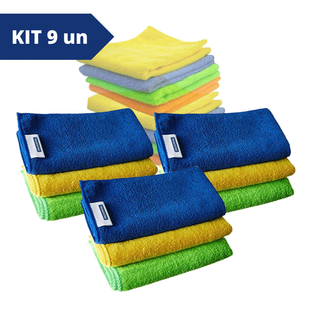 Kit 9 Pano Microfibra Flanela Para Limpeza Delicada Não Risca Não Solta Fiapo Colorida Premium 30x30