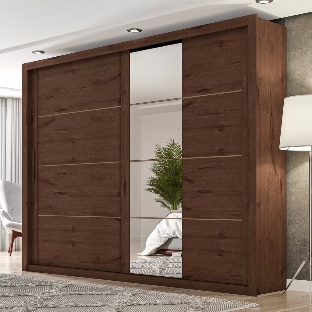 Guarda-Roupa Casal 4 Espelhos 2 Portas de Correr Essencial Espresso Móveis Jacaranda - Home & Living
