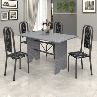 Conjunto de Mesa 120x75cm Tampo Granito com 4 Cadeiras Lavínea  Martelado Prata/Ocre/Preto Floral em Oferta na Shopee