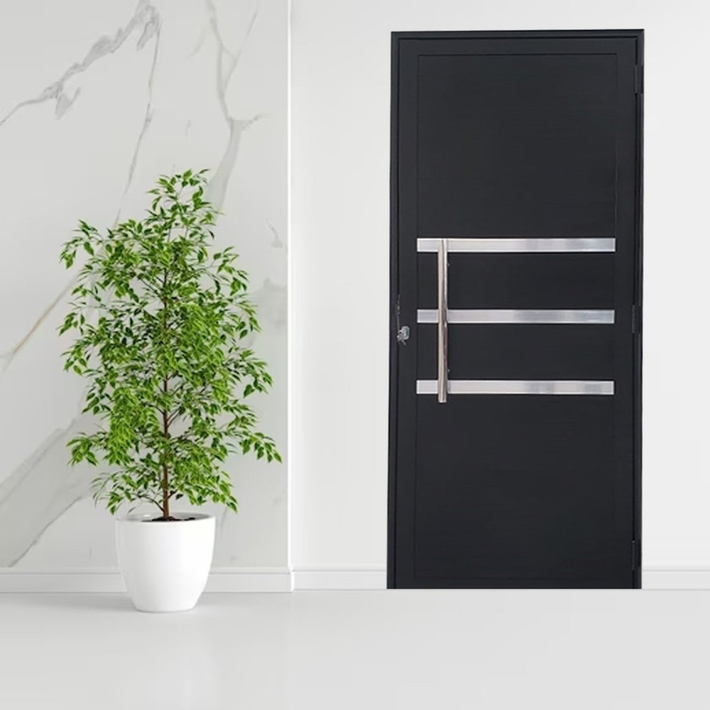 Porta Lambril de Alumínio 210 x 80cm com Puxador e Friso Linha Veneza Lado Esquerdo Preto - Home & Living