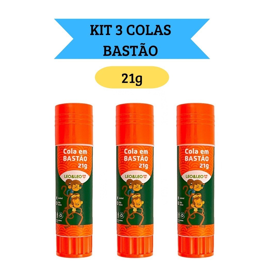 Kit 3 Colas em Bastão Escolar 21g  Escritório Artesanato Leo&Leo em Oferta na Shopee