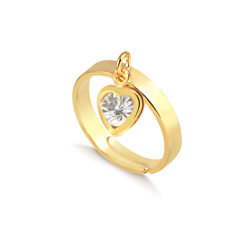 Anel Banho de Ouro 18K Infantil com Pingente Coração de Pedra