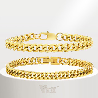 Vnox Pulseira De 2 Peças Conjunto Cubano De Corrente Para Mulheres , Fivela De Cabeça De Cavalo Com Ouro 18K Homens Jóias em Oferta na Shopee