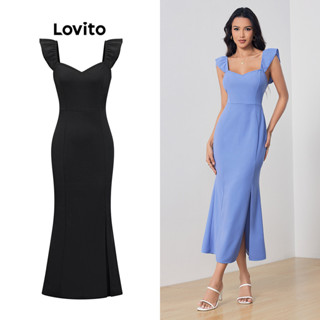 Lovito Elegante Vestido Feminino Simples com Babado e Gola Sweetheart LBL07216(Multicolorido)