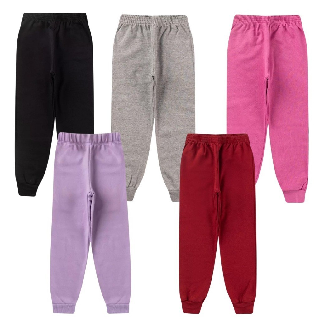 Kit 5 Calça Moletom Infantil Apeluciada Menina, com Punho 1 a 12 anos em Oferta na Shopee