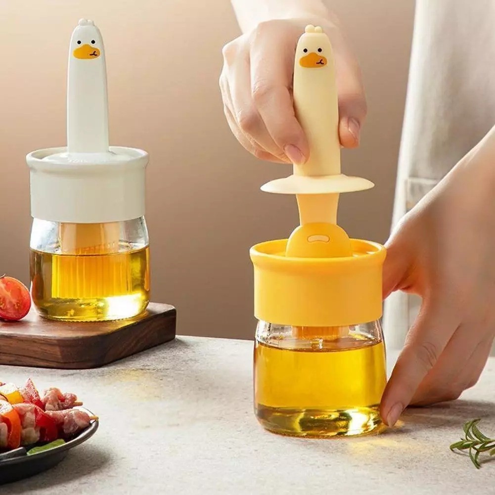 Porta Óleo Dispenser Patinho 2 em 1 com Pincel em Silicone
