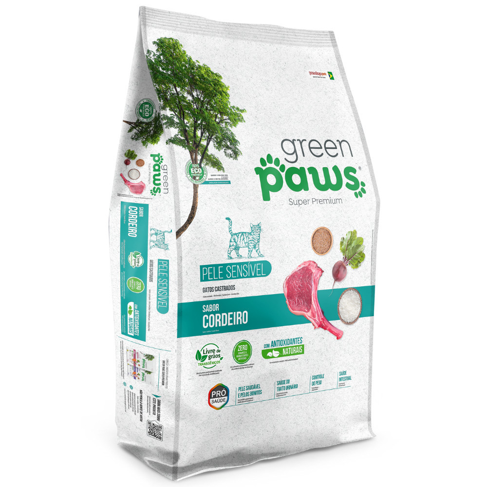 Ração Seca Green Paws Gatos Castrados Pele Sensível 1,5kg