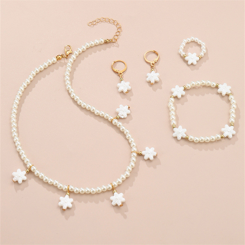 Colar De Pérolas De Fato De Jóias Para Meninas Pulseira Brincos De Anel Crianças em Oferta na Shopee