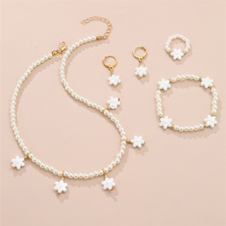 Colar De Pérolas De Fato De Jóias Para Meninas Pulseira Brincos De Anel Crianças em Oferta na Shopee